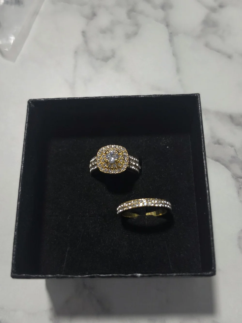 SHEIN Gold and Silver Tone Cubic Stone Bridal Ring Set